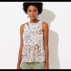 NWT LOFT Floral Shimmer Tie-back Peplum Blouse.